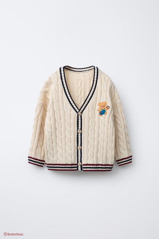 BUTTERBEAR © EMBROIDERED CABLE-KNIT CARDIGAN
