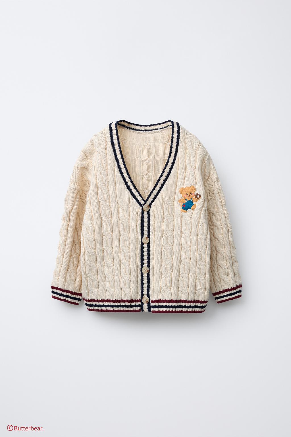 BUTTERBEAR © EMBROIDERED CABLE-KNIT CARDIGAN