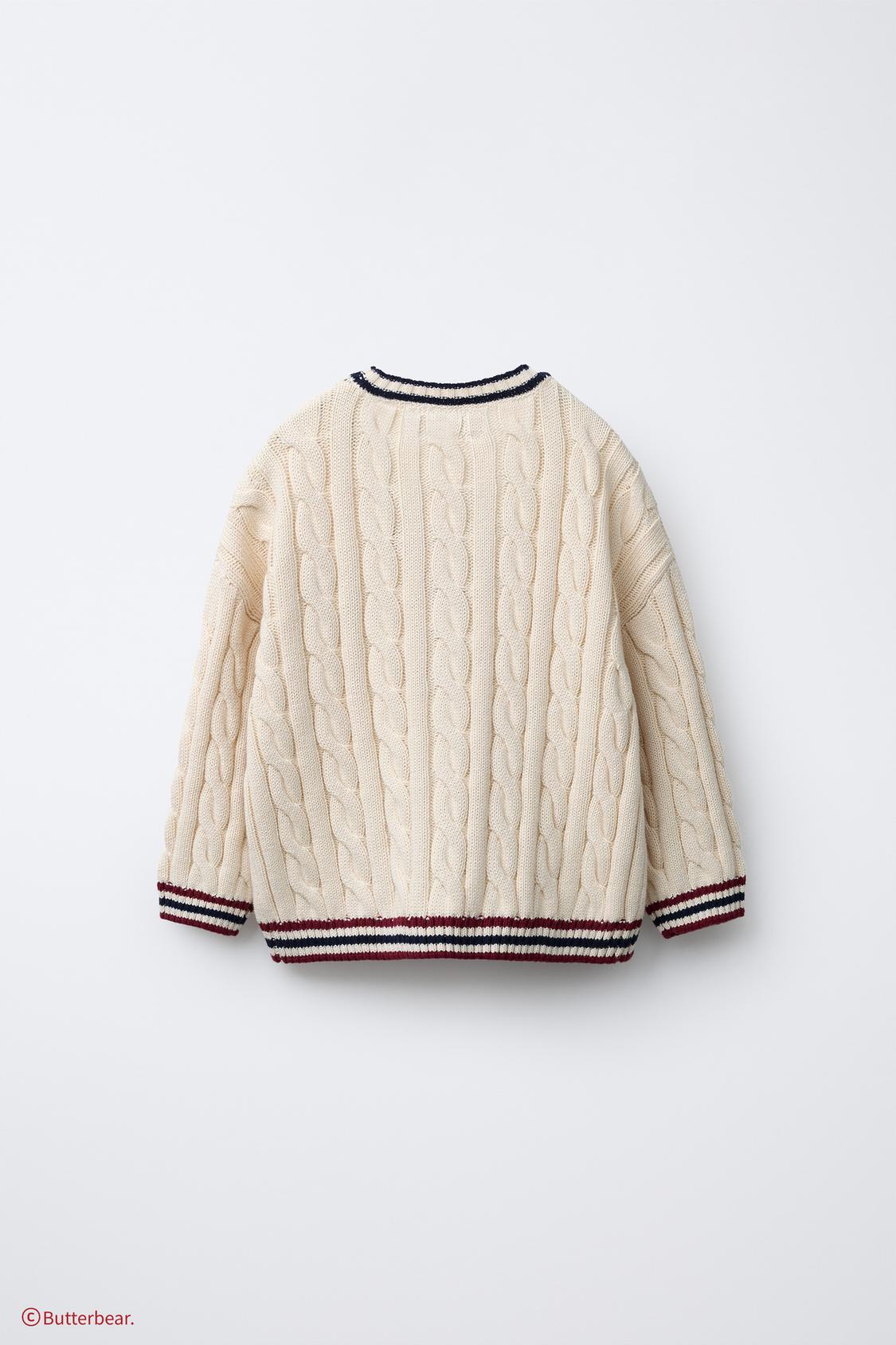 BUTTERBEAR © EMBROIDERED CABLE-KNIT CARDIGAN