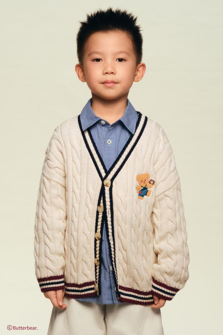 BUTTERBEAR © EMBROIDERED CABLE-KNIT CARDIGAN