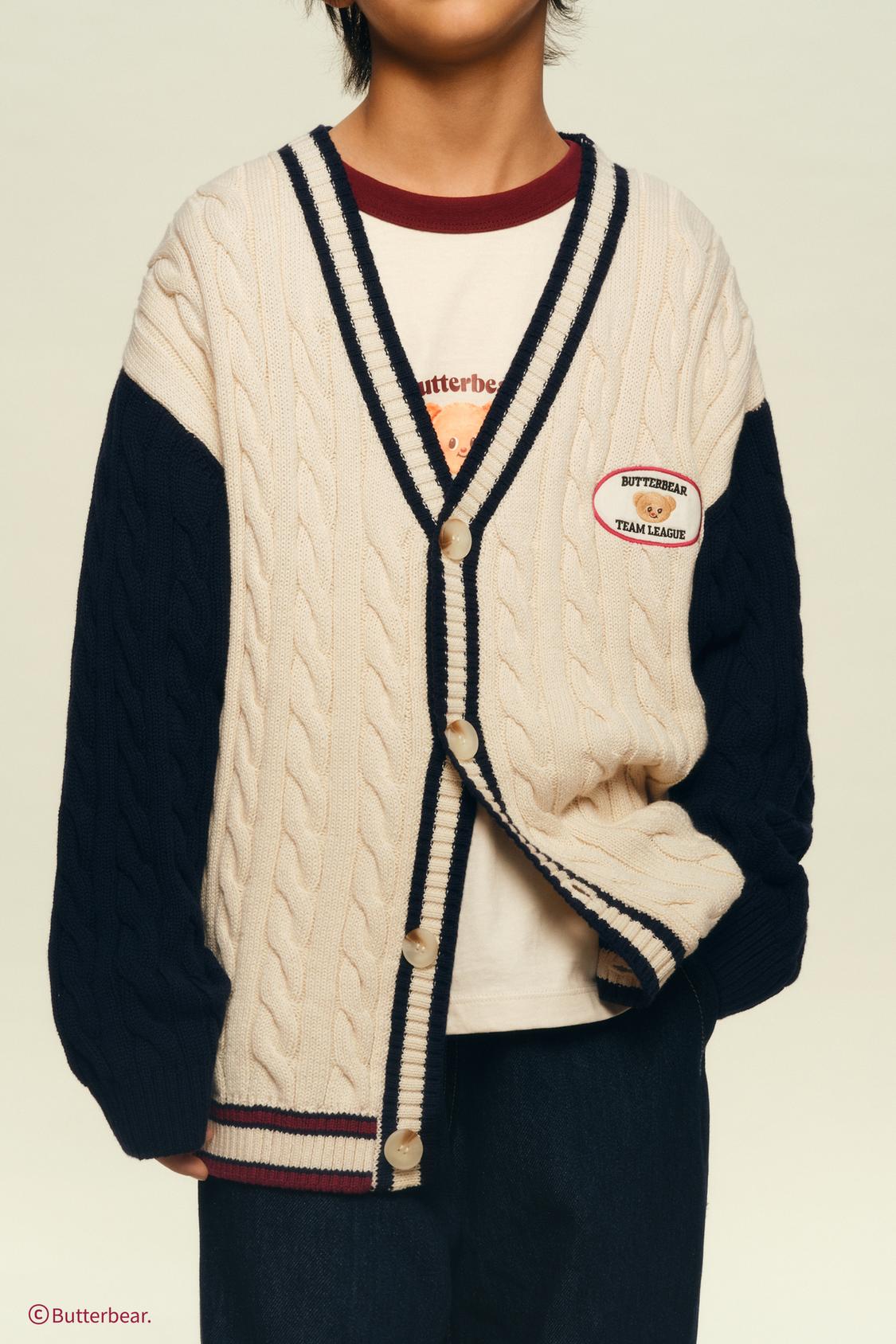 CABLE-KNIT CARDIGAN WITH BUTTERBEAR © EMBROIDERY