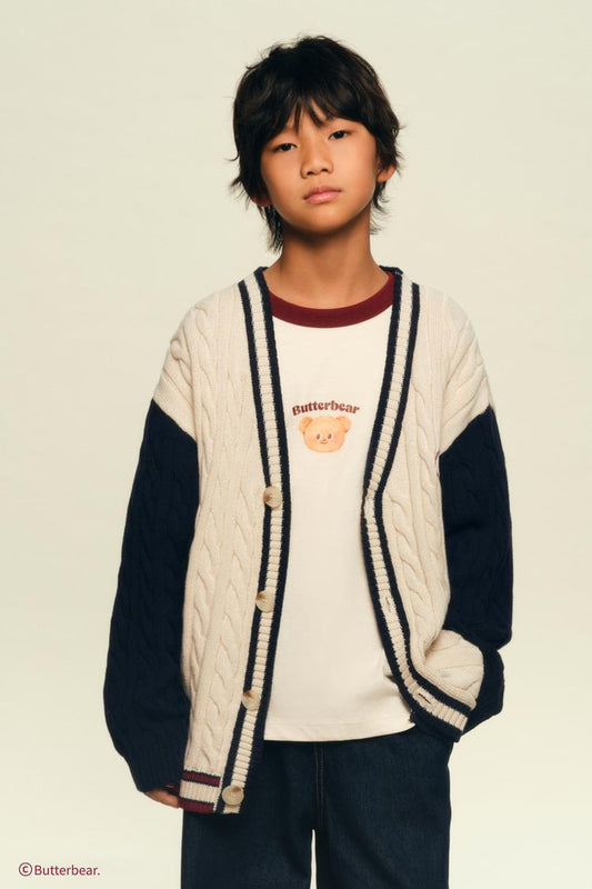CABLE-KNIT CARDIGAN WITH BUTTERBEAR © EMBROIDERY