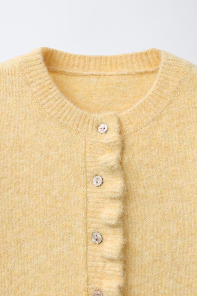 RUFFLED WOOL BLEND CARDIGAN